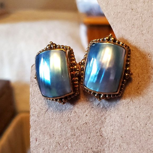 Bronze Clip On Earrings Grey Mother of Pearl Stephen Dweck Elegant Dress Fashion - Picture 2 of 3